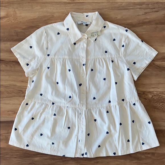 Madewell Tops - Madewell Heart Embroidered Button Front Shirt